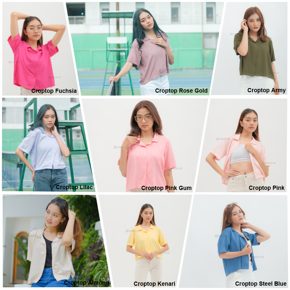 KEMEJA WANITA CROP TOP POLOS KATUN RAYON CROP SHIRT ORGANIK