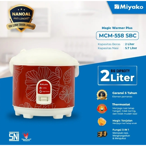 Rice Cooker Miyako MCM 558 SBC Nanoal 2 Liter Magic Com MCM558 SBC Penanak Nasi Magic Warmer Low Watt Murah