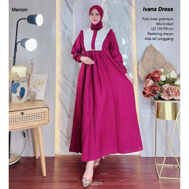 Gamis Polo Linen Brokat - IVANA DRESS //JF1172