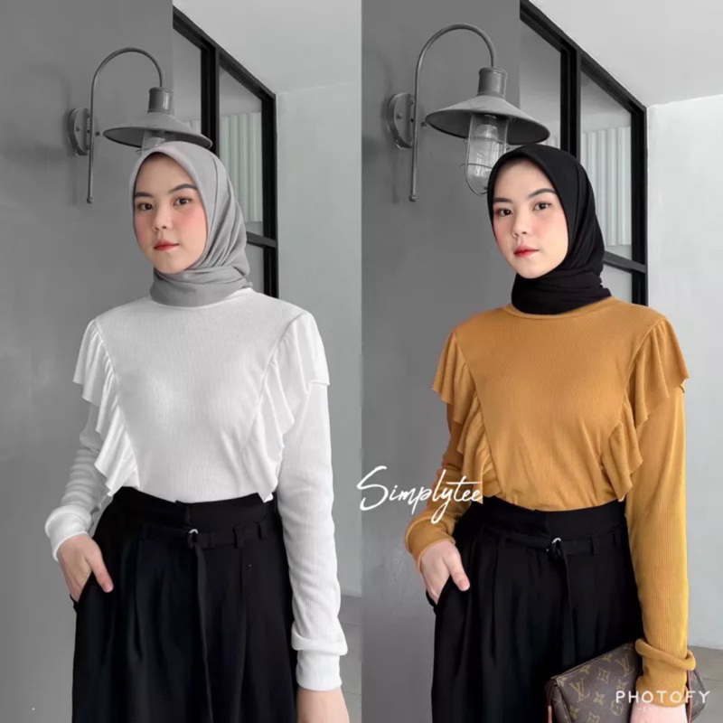 HILLARYA BLOUSE RIB COTTON - Cirebon Cloth  / DALMI TOP / Korean Blouse / Ruffle Blouse