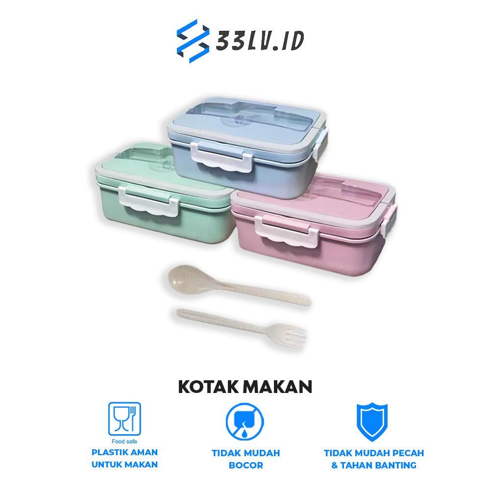 【33LV.ID】 Lunch Box Set 1500 ML Kotak Makan Siang Bahan Jerami Anti Tumpah BPA Free KTM02