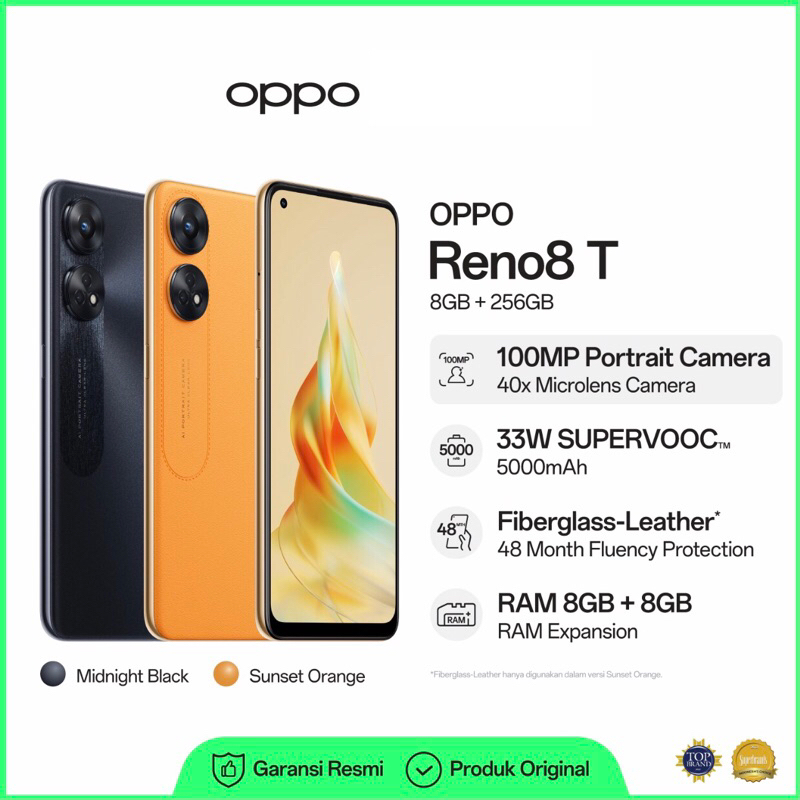 Oppo Reno8 T | 8GB+256GB | MediaTek Helio G99 | 100MP Portrait Camera | 6.43&quot; AMOLED | Li-Po 5000mAh | Garansi Resmi Oppo 1 Tahun