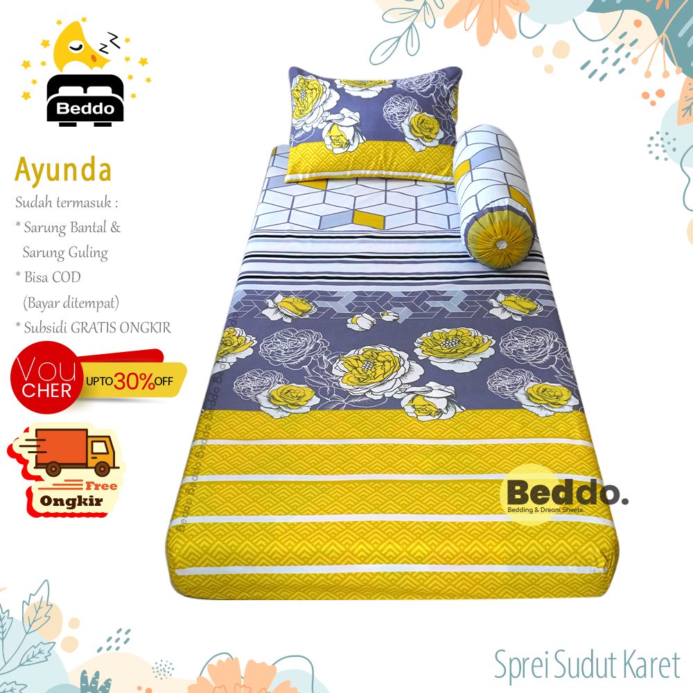 Seprei Single Sudut Karet No 4 Ukuran 90×200×15 Set Sarung Bantal dan Sarung Guling Sprei Kotak Aesthetic Monokrom