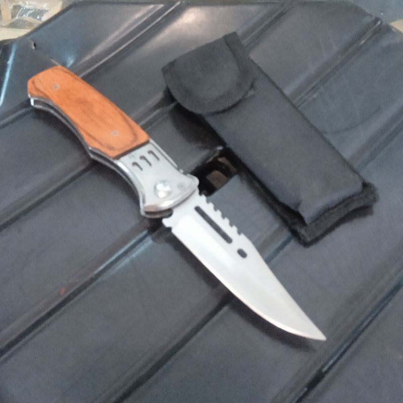 PISAU LIPAT SURVIVAL OUTDOOR GAGANG KAYU