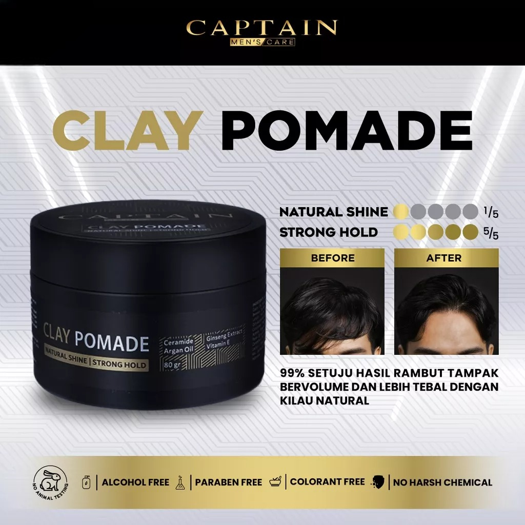 CAPTAIN Clay Pomade Matte Strong Hold - Minyak Wax Styling Pengkilap Penambah Volume Rambut Pomade