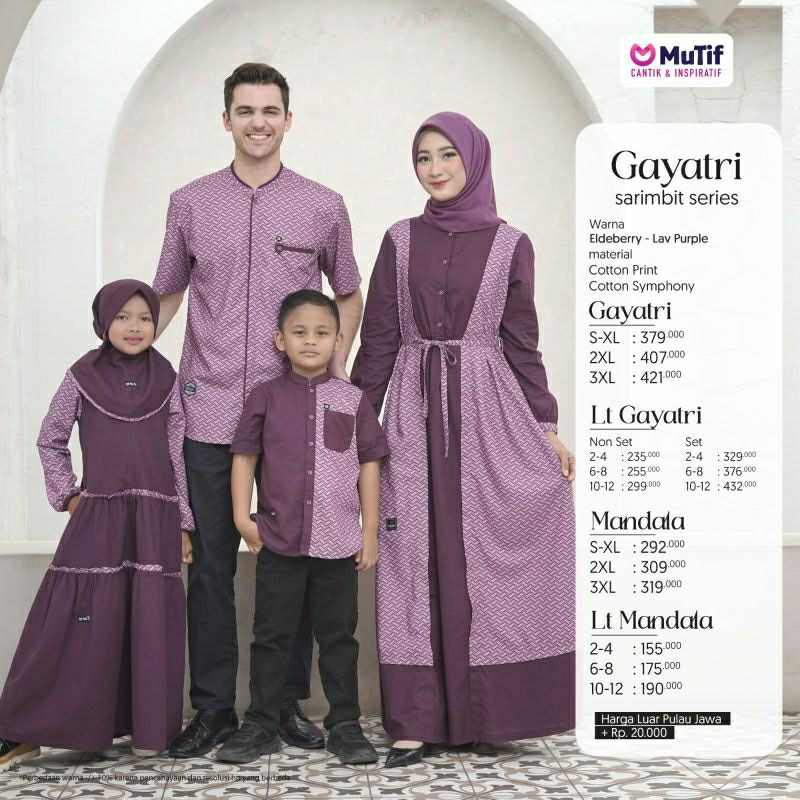 Mutif Sarimbit Gayatri Eldeberry Purple Mutif Man Mandala Little Mandala Little Gayatri Baju Muslim Gamis Sarimbit Keluarga Family Series Terbaru Ori Lebaran 2023