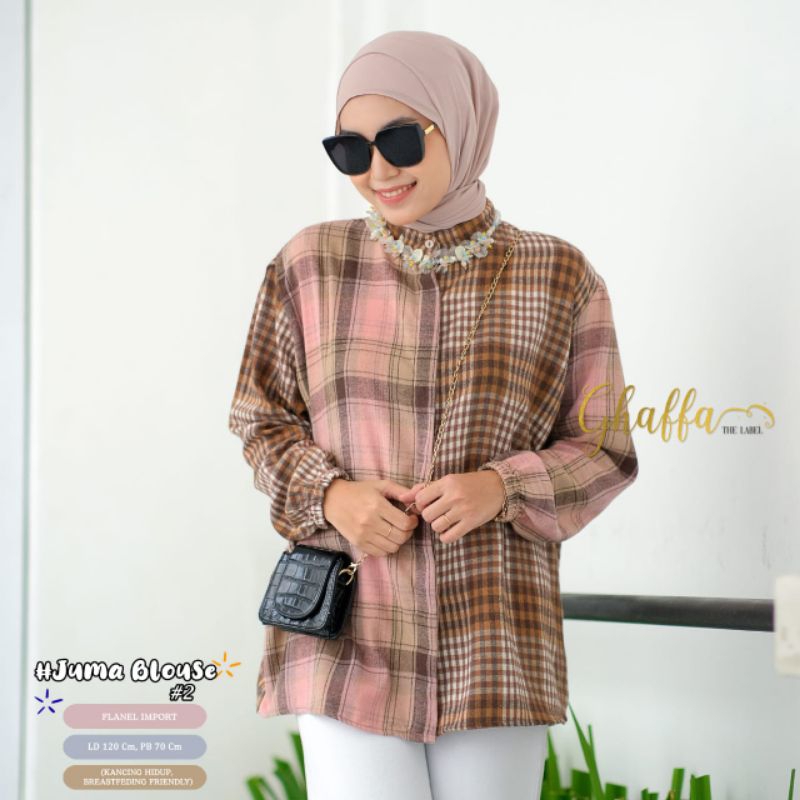 JUMA BLOUSE #2 BY GHAFFA THE LABEL / BLOUSE FLANEL MUSLIMAH / Atasan motif kotak-kotak LD 120