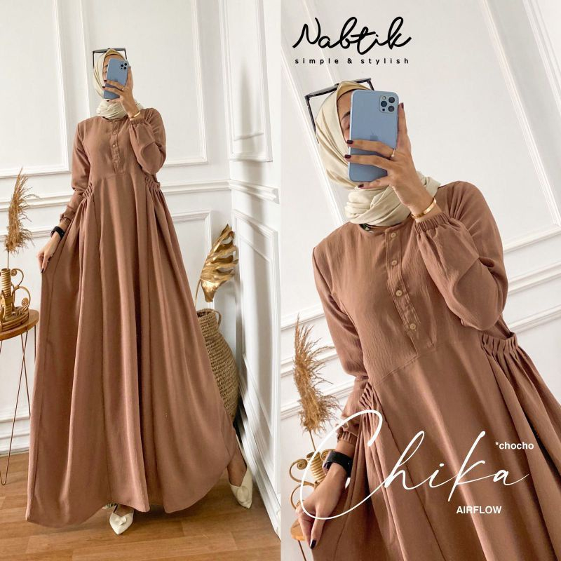 Pakaian Muslim Wanita Gamis Cika - Dress Muslim Wanita Airflow Crinkle - Dress Maxi - Midi Dress Muslim