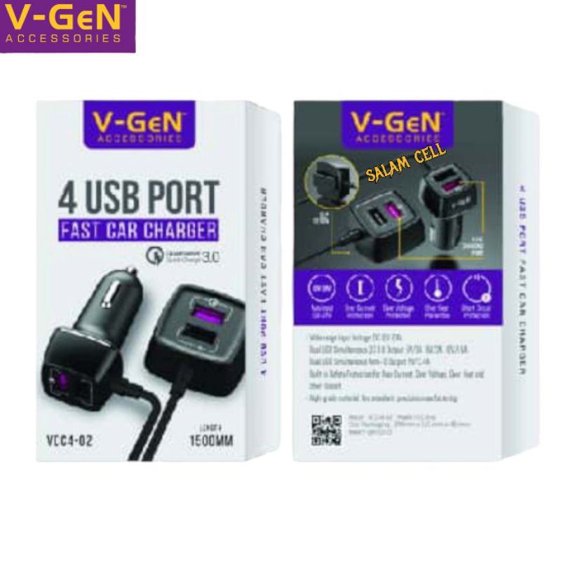 Charger Mobil V-Gen VCC4-02 4Port USB Original Vgen Garansi Resmi