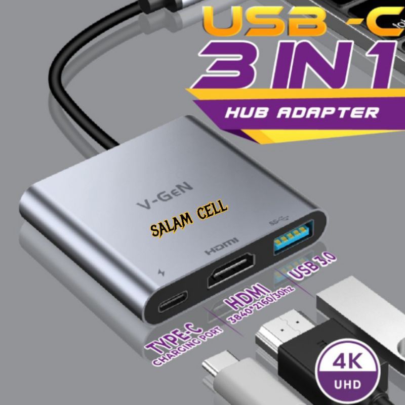 Adapter V-Gen VHB-01 TYPE-C USB HUB 3 In 1 Cable Length 9.5cm Original