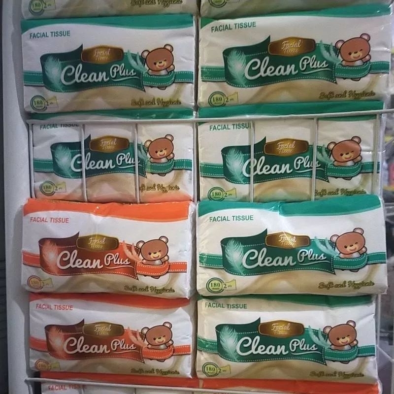 TISSUE CLEAN PLUS 180 SHEETS LEMBUT 2 PLY FACIAL TISSUE MURAH