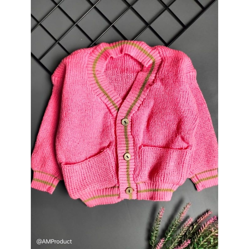 sweater rajut bayi saku 3-12 bulan