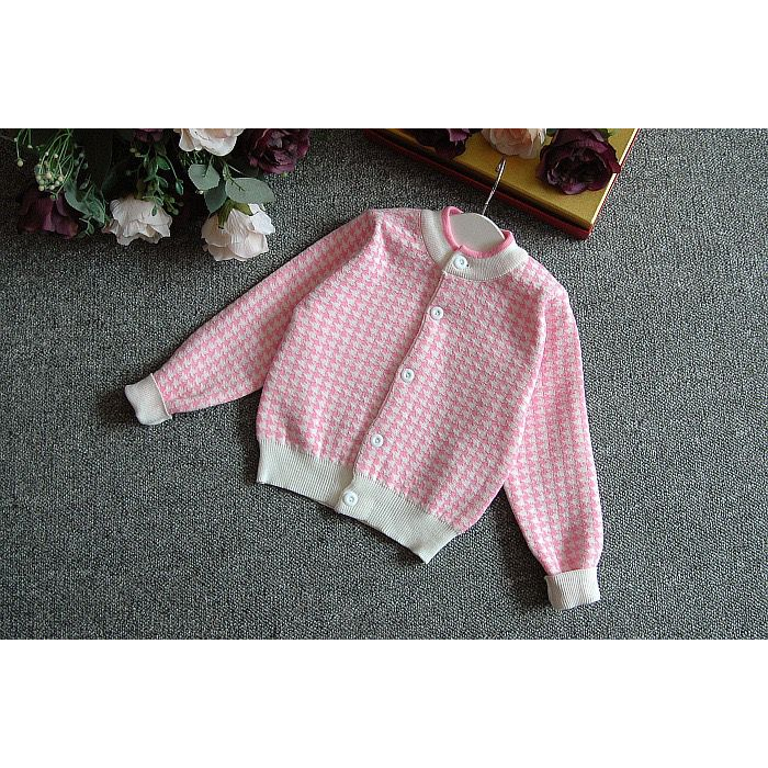 Setelan Rajut Anak Perempuan Fashion Import Motif Kotak Pink Putih