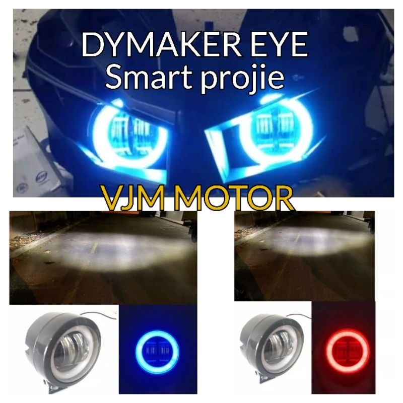 LAMPU SOROT DYMAKER SMART PROJIE RING DEVIL EYE MERAH BIRU CUSTOM MOTOR LAMPU DEPAN VARIO DAN UNIVERSAL MOTOR