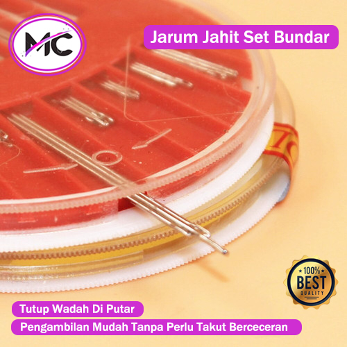 Jarum Jahit Tangan Set Wadah Bulat Jarum Stainless Tajam Piring Bundar