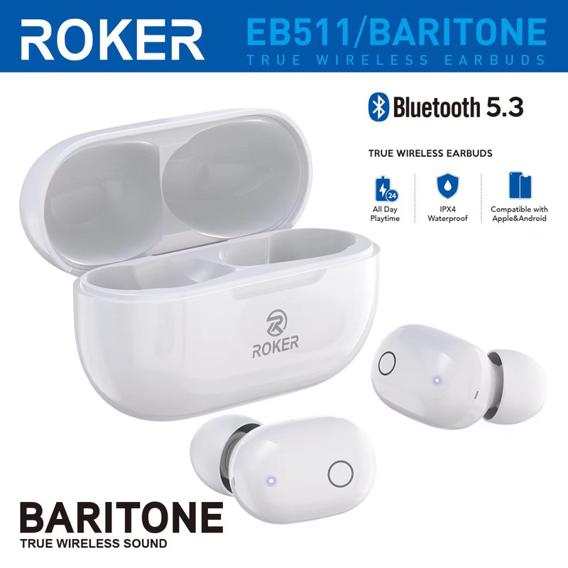 Handsfree Headset Bluetooth Roker TWS BARITONE EB511 5.1 Handset Handsfree Roker BARITONE  EB511 Earphone Bluetooth Roker BARITONE EB511 5.1 TWS Earbuds Original