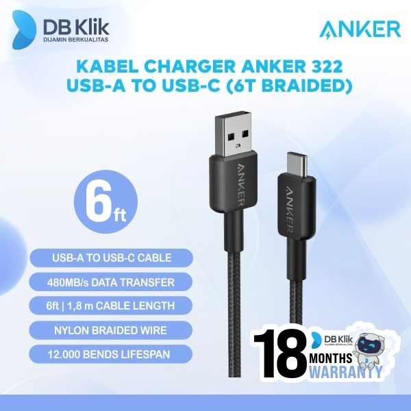 Kabel Charger Anker 322 Usb-A to Usb-C (6t Braided) - Anker A81H6