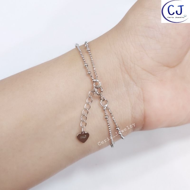 Gelang Tangan Wanita Perak Asli Silver 925 Lapis Emas Putih Model Biji Lada Jedar 2 Layer Fashion Korea - Perhiasan perak asli