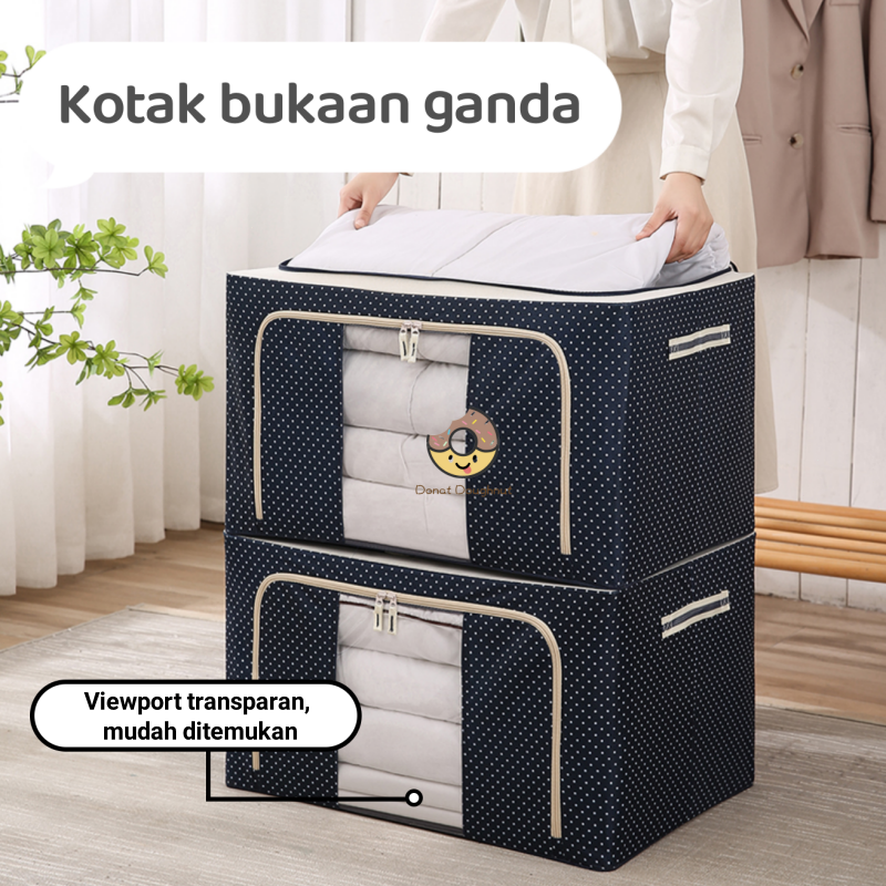 [Stok Lokal] lipat Storage Box serbaguna tempat penyimpanan baju kotak penyimpanan mainan tahan air dan tahan lembab box frame baja ritsleting lapis ganda besar