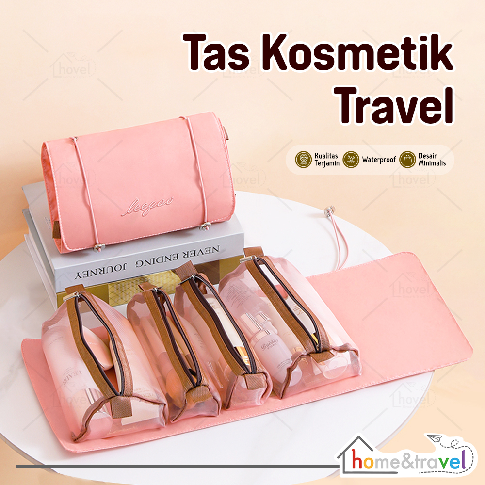 HOVELSHOP Tas Kosmetik Roll Bag 4in1 Travel Pouch Organizer Alat Mandi Multifungsi