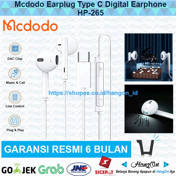 Mcdodo HP-265 Earphone Type C Digital Headset with Call DAC Android Plug &amp; Play