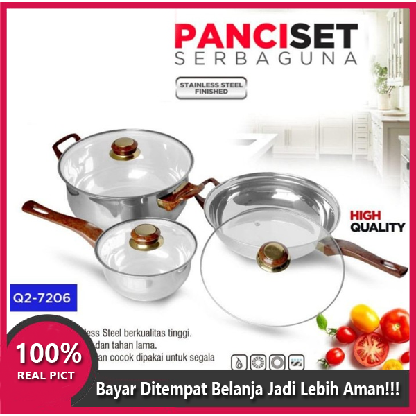 Panci Set Wajan Serbaguna Q2 7206 Panci Stainless