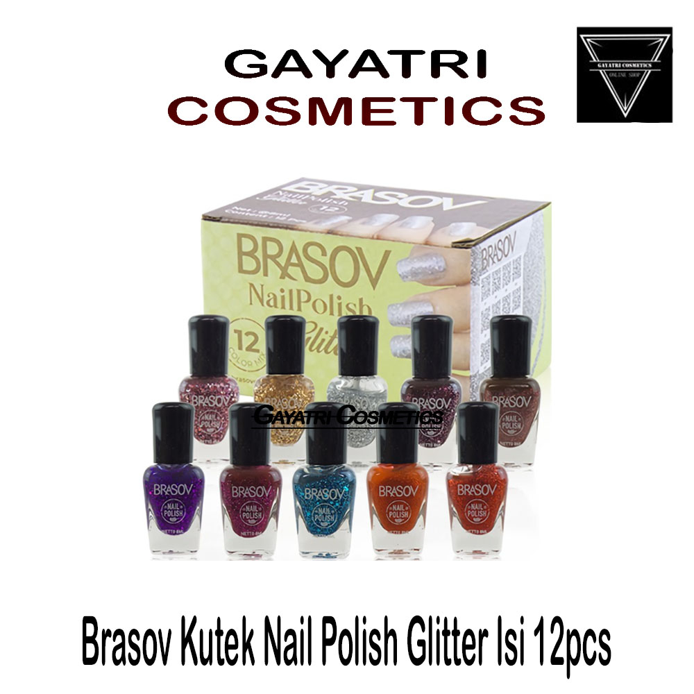 BRASOV Kutek Cat Kuku Glitter Combo 12 Pcs Kutek Nail Polish Glitter BPOM