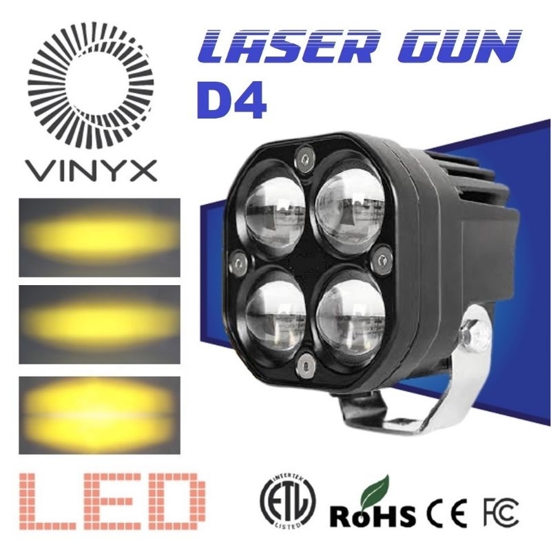 Lampu Tembak Sorot 24 Volt 4 Mata LED VINYX D4 40 Watt Laser Gun Superbright Mini Lens Driving Truk Bus Canter Tronton Putih Kuning 2 Warna D2 CWL Cutoff Motor Mobil High Low Lasergun Offroad Jauh Dekat Truck Bis Fuso Ragasa Foglamp Worklight 3 Kabel