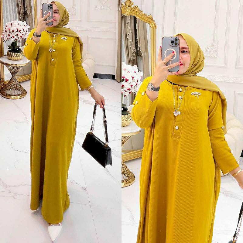 Nina Dress #2, GAMIS MUSLIM JUMBO BUSUI CANTIK POLOS MODIS FIT XXXXL LD 148-170 BAHAN KNIT RAJUT PREMIUM KANCING BUSUI TERMURAH TERLARIS OOTD KEKINIAN