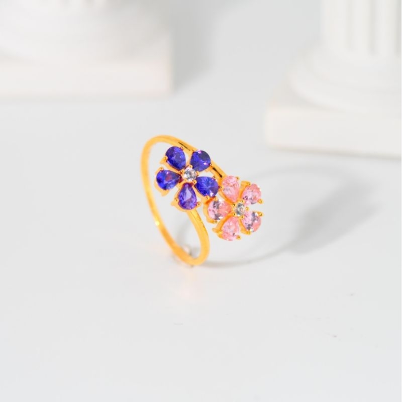 Cincin Emas Double Bunga - Toko Emas Gadjah