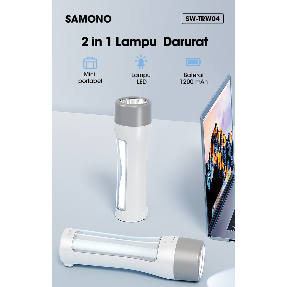 SAMONO SW-TRW04 Senter LED 2in1 Lampu Emergency Darurat Portable USB Rechargeable Long Battery Life 1200 mAh - Garansi Resmi 1 Tahun