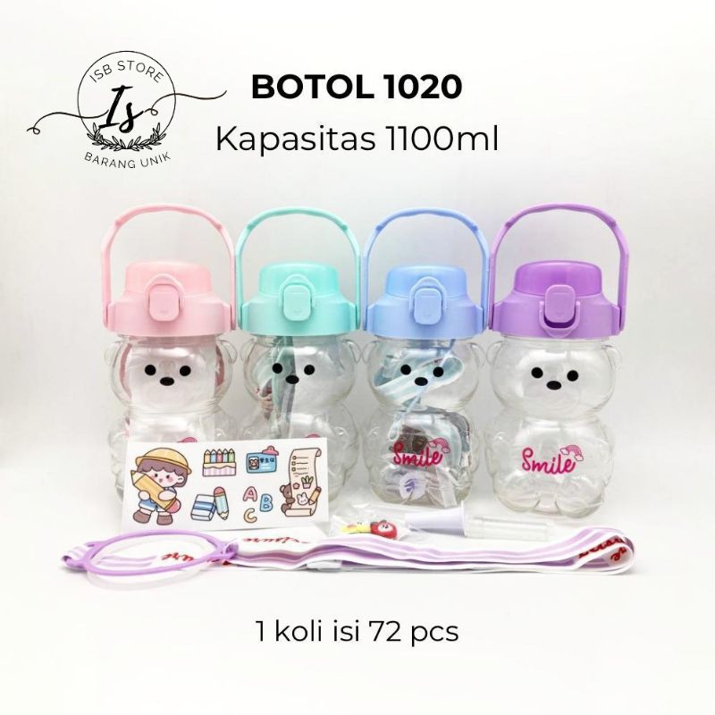 BOTOL MINUM BEAR BERUANG Transparan Viral 1100ML Free Sticker 2D &amp; 3D