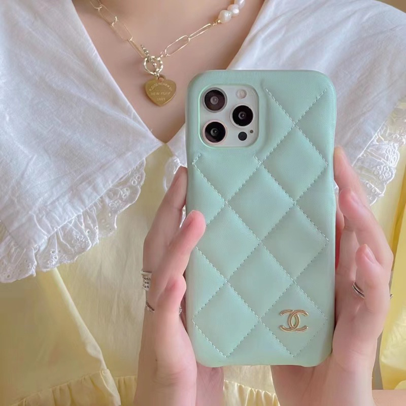 Casing Mint Green Chnl Leather Iphone Case Leather for Iphone 12 13 14 Pro Max 12Pro 13Pro 14Pro 14Promax 13Promax 12Promax 14 Plus