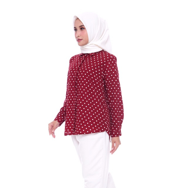 kemeja polkadot wanita jumbo ld 120 wanita lengan panjang/baju atasan polkadot model terbaru 2023 bisa cod