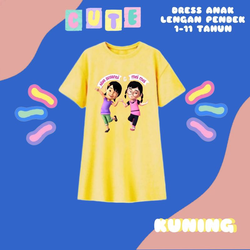 Dress daster anak perempuan Lengan pendek usia 1-12 Tahun Motif Aiya Susanti dan Mei mei