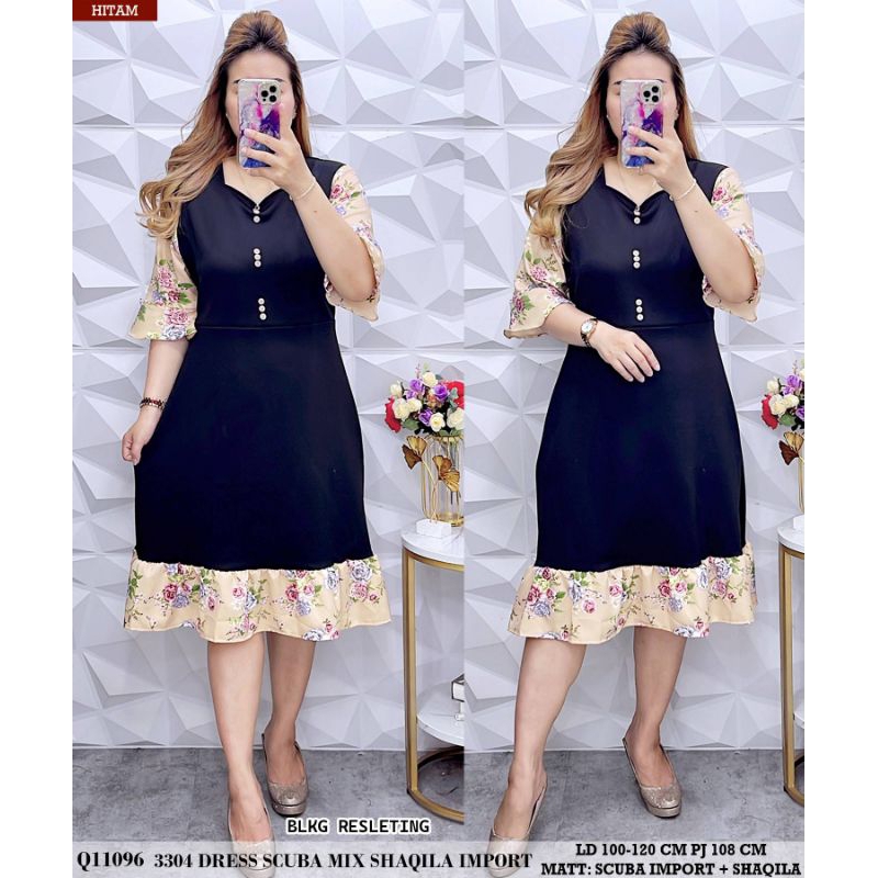 DRESS BANGKOK MIDI DRESS SCUBA PREMIUM BUNGA DRESS JUMBO QQ 33044