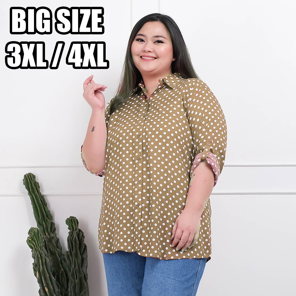 kemeja oversize wanita remaja motif polkadot kekinian 2023 bisa bayar ditempat