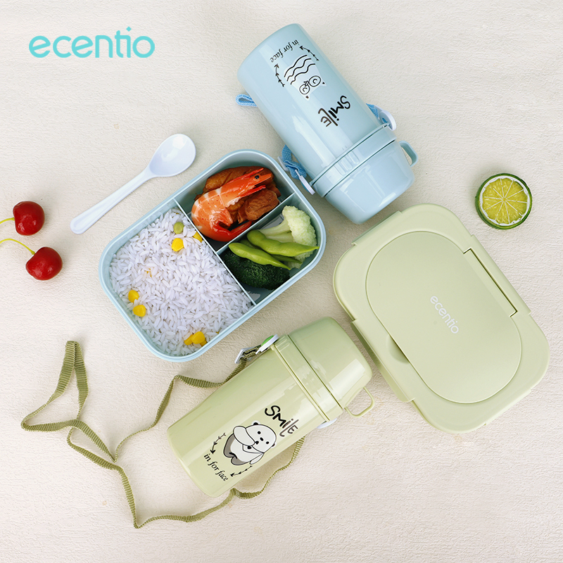 ecentio lunch box Set Anak 650ml+450ml Botol/ Tempat Makan Anak Anti Tumpah /Kotak Makan set Dan Botol Minum Portable Bayi BPA free