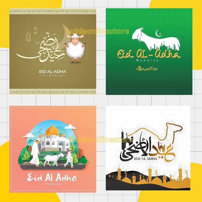 

motif B Sticker Kartu Ucapan Stiker Selamat Hari Raya Idul Adha Eid Al-Adha Mubarak dekorasi kemasan hampers bingkisan label parcel hangtag hantaran daging kurban gambar kambing domba sapi unta bisa custom nama tulisan