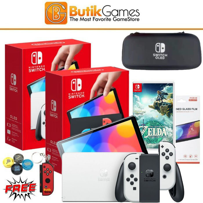 Nintendo Switch OLED Console Mesin Bundle Game Tas Tempered Glass