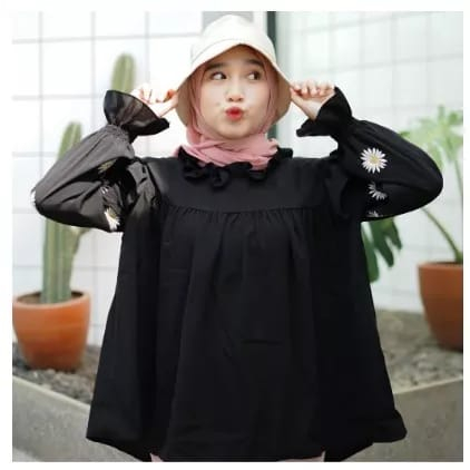 ahmd_store DELINA BLOUSE Bahan Wolfis Aplikasi Bordir ukuran One Size dress wanita terbaru 2023 keki