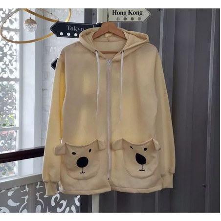 Cuties KOALA Jaket Zipper Wanita Kekinian Winter Warm Thickened Japanese Hooded Jacket