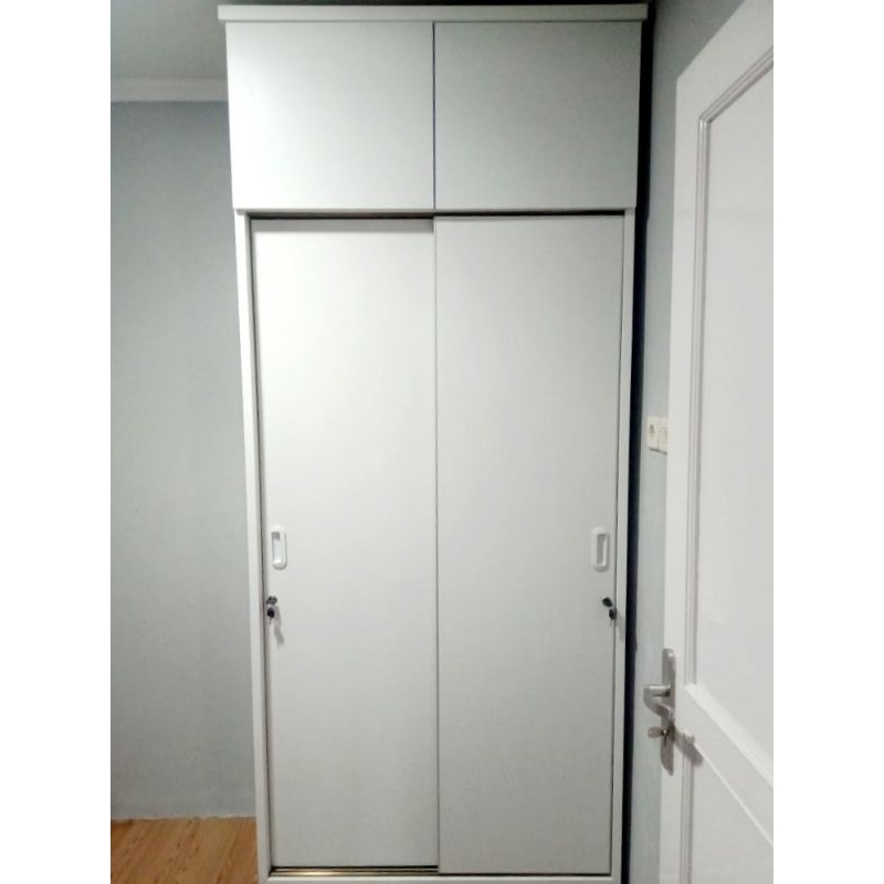Lemari sliding pintu 2 minimalis putih|LEMARI PAKAIAN SLIDING