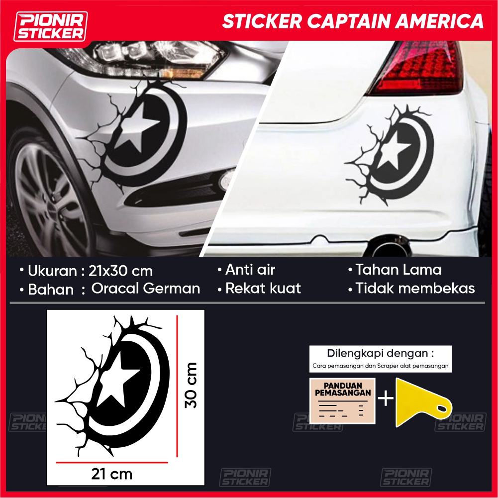 cutting sticker body mobil captain america Mobil Honda Toyota Suzuki Wuling BMW Civic City Z Ferio Crv Jazz Brio Avanza Xenia Soluna Baleno Ertiga Aero Air ev Cortez Confero