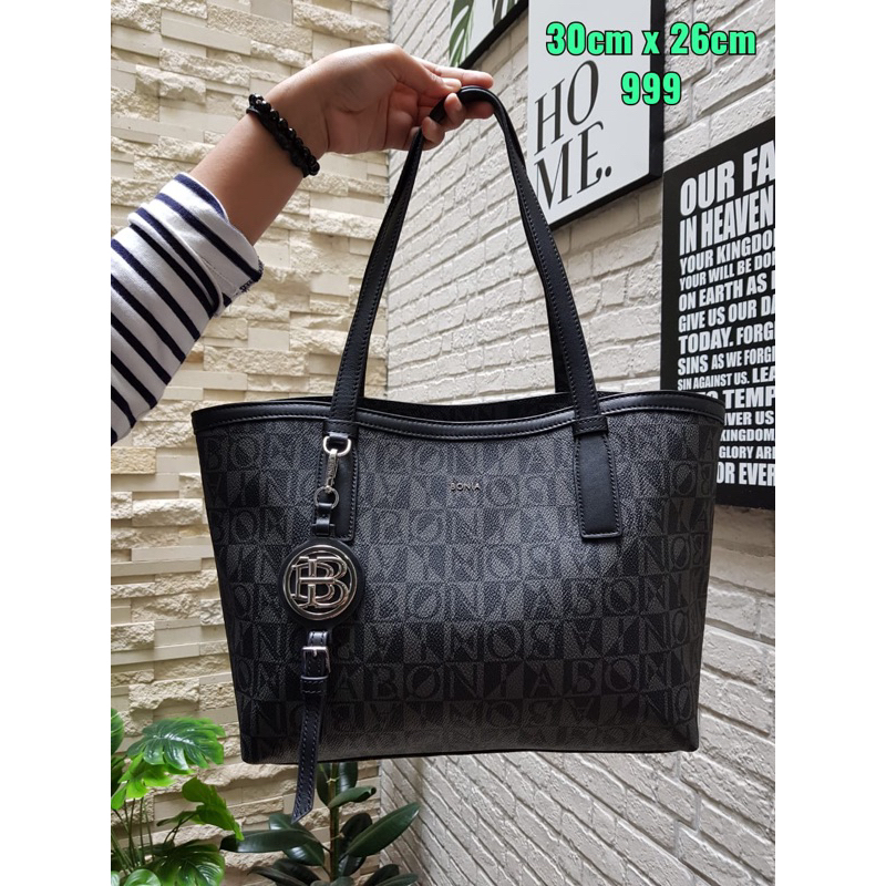 SALE TAS TOTE BONIA MONOGRAM BLACK ORIGINAL 100%