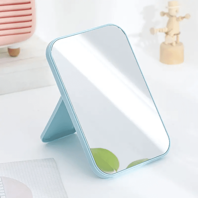 ANK CERMIN LIPAT PERSEGI PORTABLE / STANDING BEAUTY MIRROR KACA DUDUK UNTUK RIAS MAKEUP WAJAH / FOLDABLE VANITY MIRROR CERMIN MEJA-BIRU