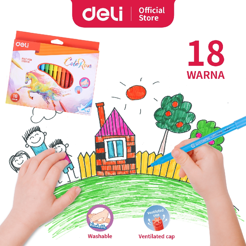

Alat tulis Deli Spidol Warna-18 warna EC10010