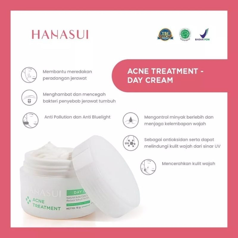 [Hijau 5 in 1] Hanasui Acne Treatment Paket 5 in 1 Free Pouch (Day Cream | Night Cream | Toner Essence | Gentle Cleanser | Spot Gel)