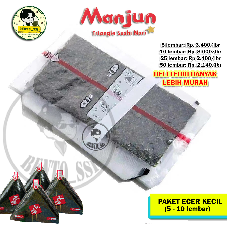 

[ECER] paket 5-10 lembar Triangle Sushi Nori Onigiri Manjun Seaweed Gimbab Kimbab