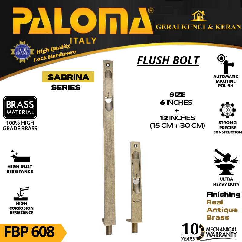 PALOMA FBP 608 Flush Bolt  SABRINA 6&quot;+12&quot; Grendel Tanam Slot Pintu ANTIQ RAB